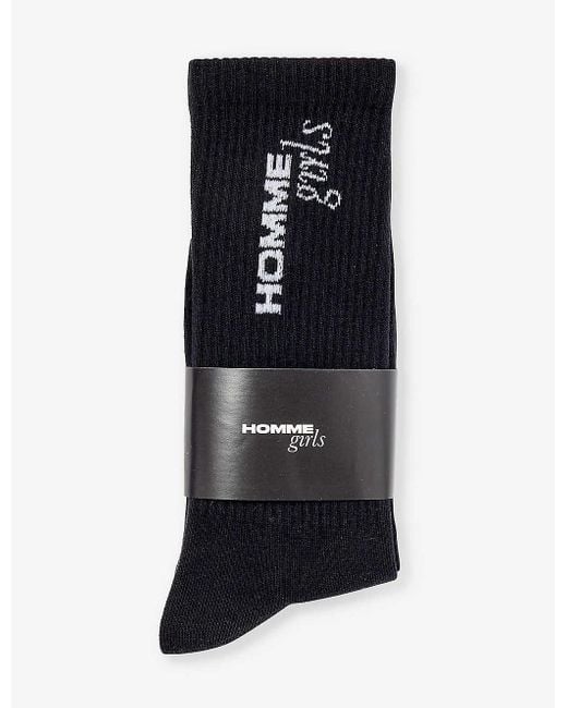 HOMMEGIRLS Black Brand-print Ribbed-trim Cotton-blend Socks