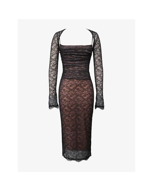 House Of Cb Brown Gaia Corset Stretch-Lace Midi Dress