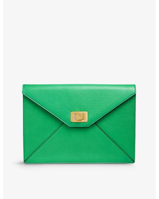LK Bennett Skye Envelope Leather Clutch Bag in Green | Lyst