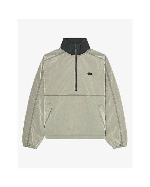 DIESEL Green Half-Zip Crinkle Nylon Jacket for men