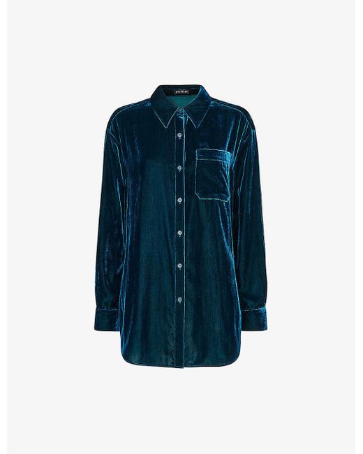 Whistles Blue Dropped-shoulder Oversized-fit Velvet Shirt