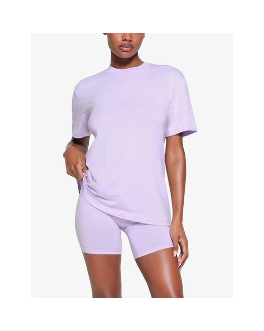 Skims Purple Boyfriend Logo-waistband Stretch Cotton And Modal Boxer Shorts