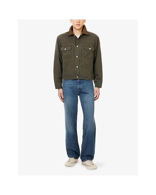 FRAME Green Suede-Collar Cotton-Canvas Trucker Jacket for men