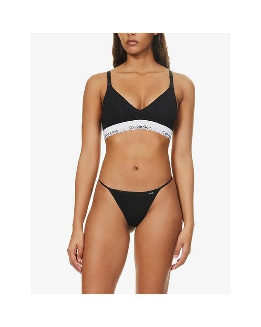 Calvin Klein Athletic Branded Stretch-cotton Thongs Pack Of Three