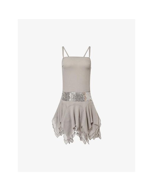 GIMAGUAS Gray Leila Sequin-Embellished Woven Mini Dress