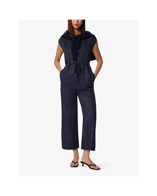 Whistles Blue Grid-Pattern Sleeveless Lyocell Jumpsuit