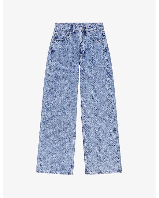 Maje Blue Rhinestone-embellished Wide-leg Denim Jeans