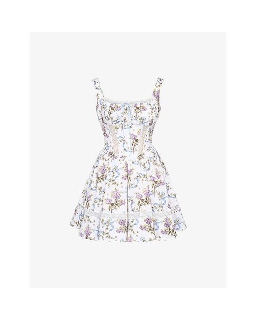 House Of Cb White Kimmie Printed Cotton Mini Dress