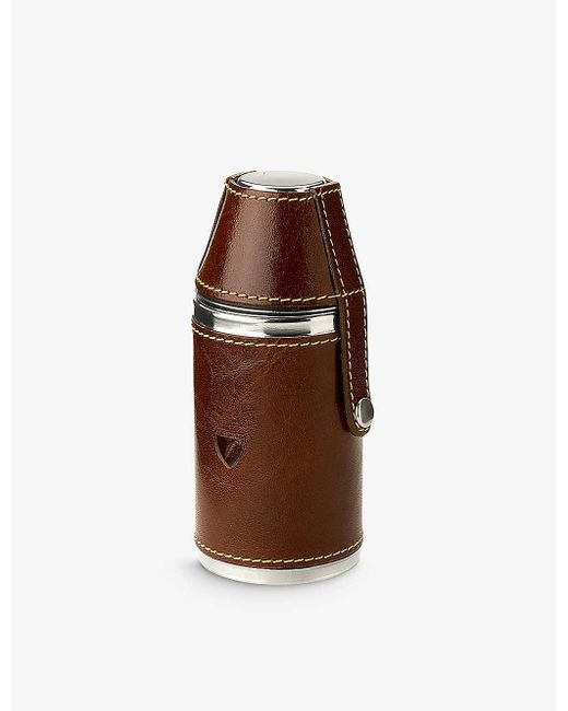 Aspinal Brown Hunter Stainless-steel And Leather Flask