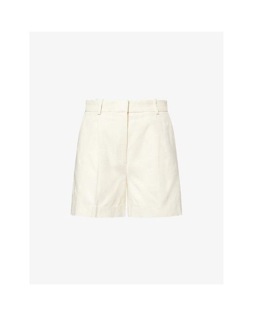Anine Bing White Trent Pleated Stretch-Woven Shorts