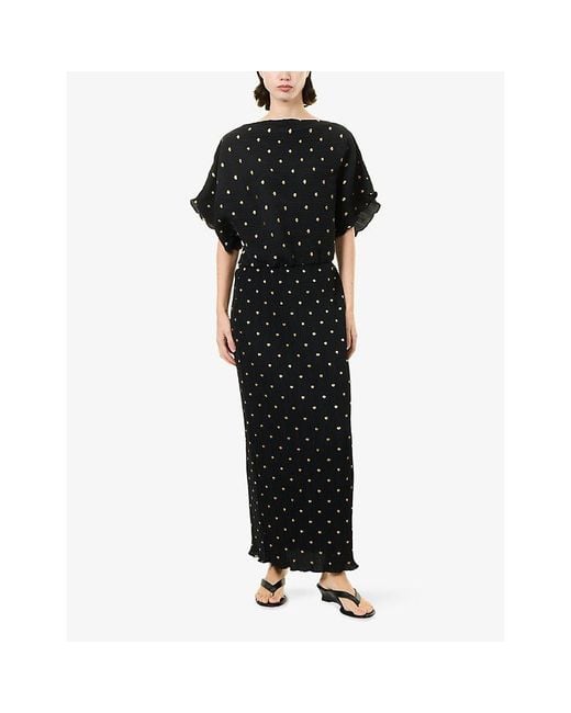 Never Fully Dressed Black Tilly Polkadot Plissé Midi Dress