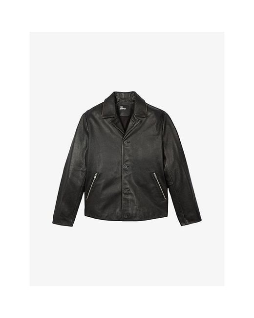 The Kooples Black Collared Button-Down Leather Jacket for men