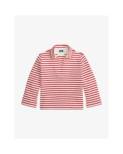 Polo Ralph Lauren Red Striped Open-Collar Cotton Polo Shirt