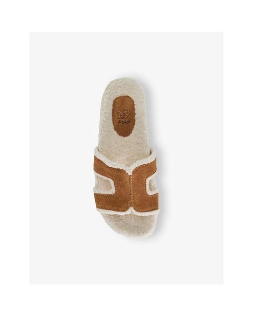 Dune Brown Loupa Shearling-lined Flat Suede Slides
