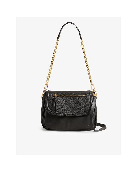 Ted Baker Nishat Fold over Grained Leather Shoulder Bag in Black