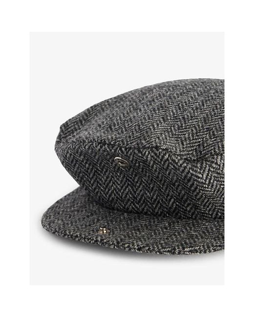 Dents Gray Manorbrook Flat-Crown Herringbone Wool Cap for men