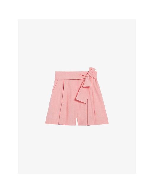 Claudie Pierlot Pink Espoir Scalloped-hem Linen-blend Shorts
