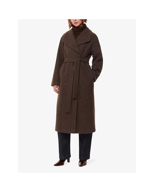 Whistles Brown Morgan Funnel-Neck Wool Coat