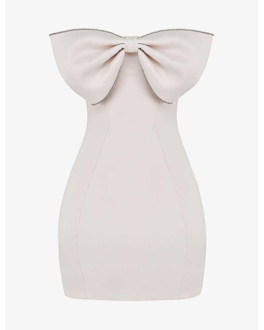 House Of Cb Ariella Crystalembellished Bow Woven Mini Dress in White