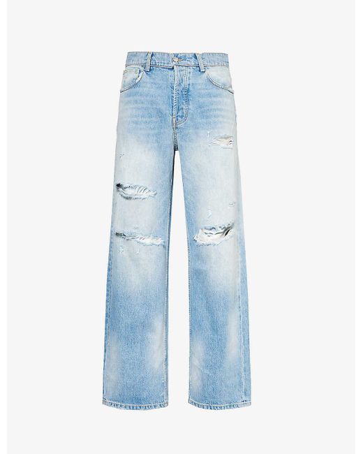 NAHMIAS Blue Distressed Straight-leg Mid-rise Jeans for men