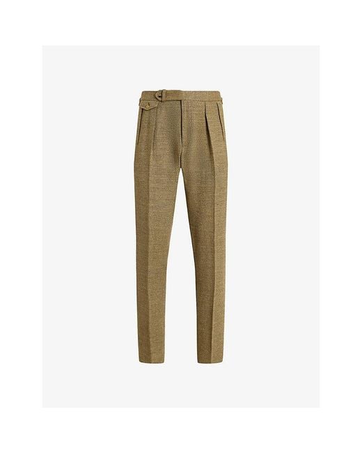 Polo Ralph Lauren Green Pleated Tapered-Leg Linen-Blend Trousers for men