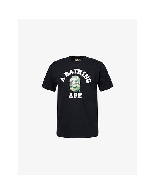 A Bathing Ape Black College Camo-Print Cotton T-Shirt for men