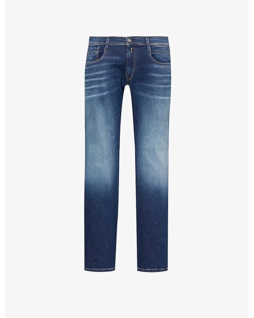 Replay Blue Anbass Regular-fit Slim-leg Jeans for men