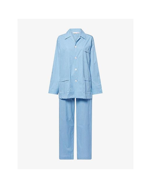 Derek Rose Blue Dr Nelson 106 Patterned Cotton Pyjama Set for men