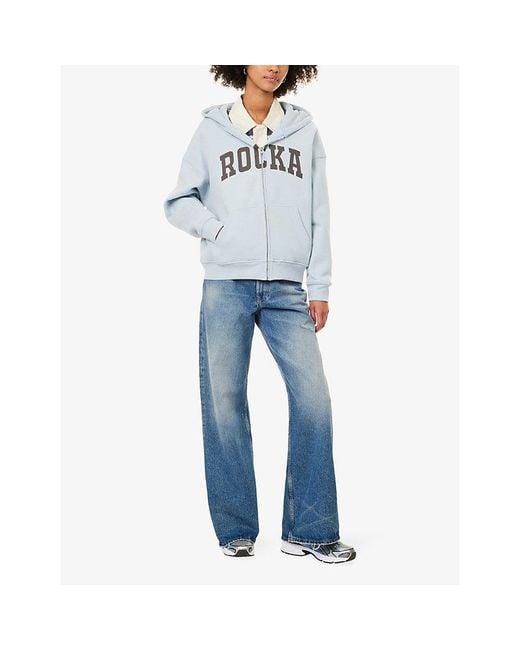 Ru & Rocka Blue Varsity Logo-Print Jersey Hoody