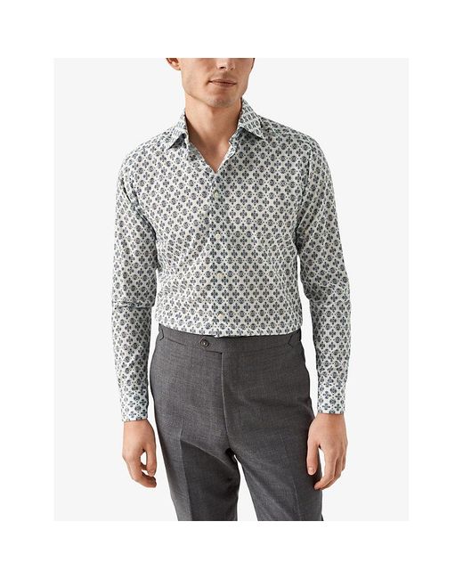 Eton of Sweden Gray Medallion-print Contemporary-fit Cotton And Lyocell Shirt for men