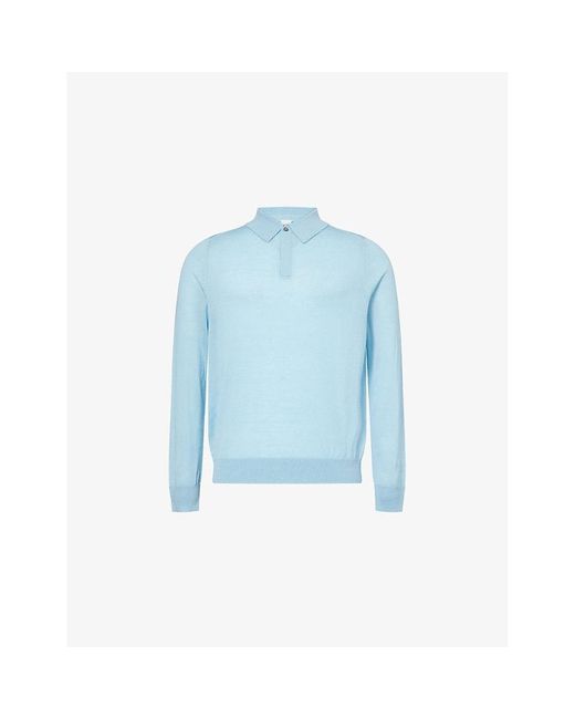 Paul Smith Blue Signature-Striped Long-Sleeve Wool Polo Top for men
