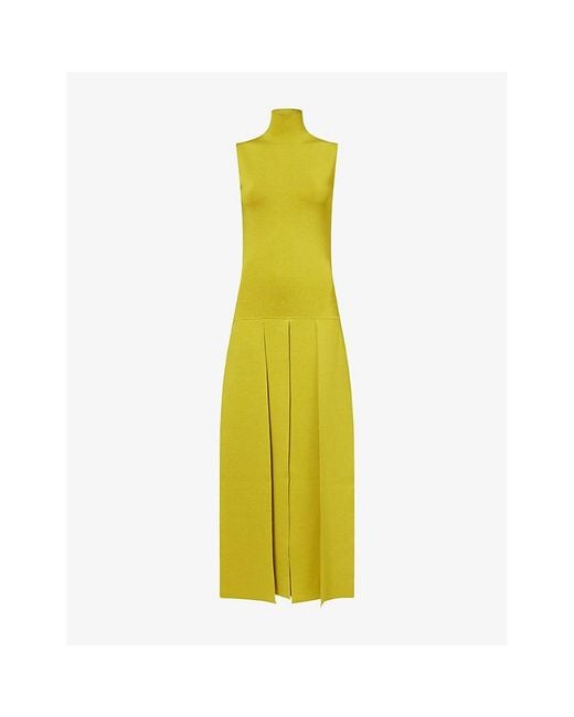 Alaïa Yellow Cut-Out Pleated Stretch-Knit Maxi Dress