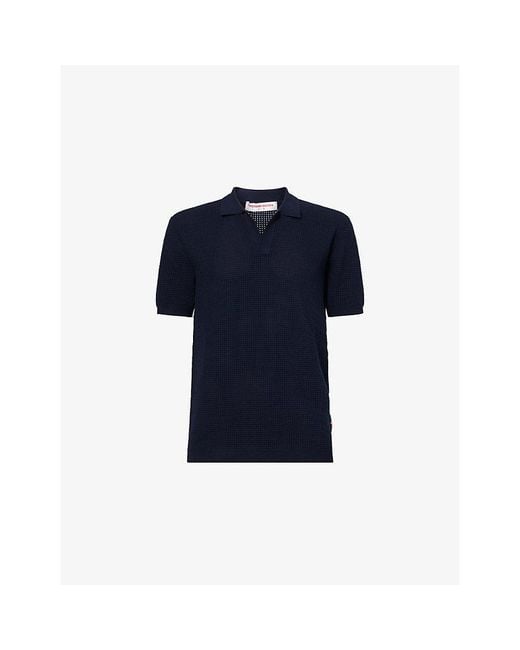 Orlebar Brown Blue Roddy Open Mesh-Stitch Woven Polo Shirt for men