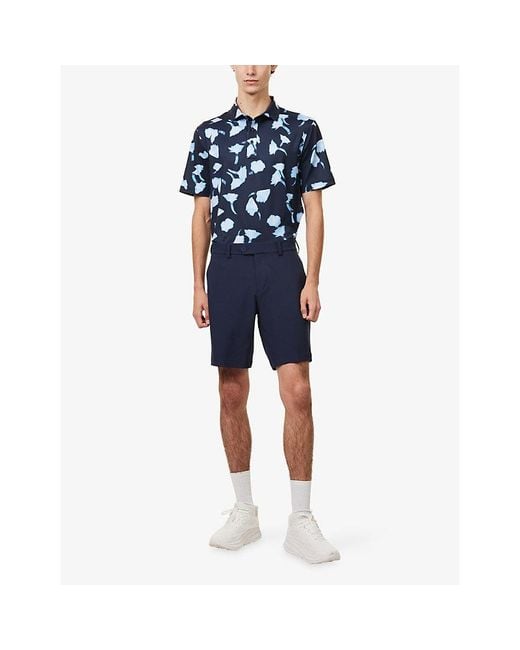G/FORE Blue Blurred Floral Print Woven Polo T-Shirt for men
