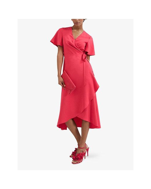 Phase Eight Red Julissa Wrap-Front Woven Midi Dress