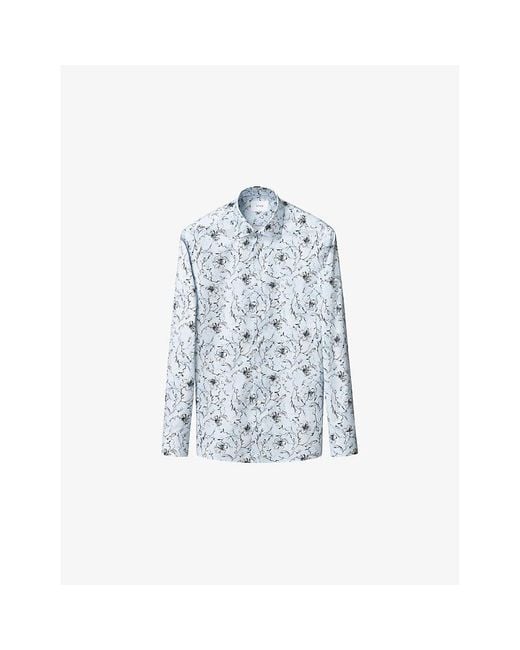 Eton of Sweden Blue Floral-Print Contemporary-Fit Cotton-Twill Shirt for men