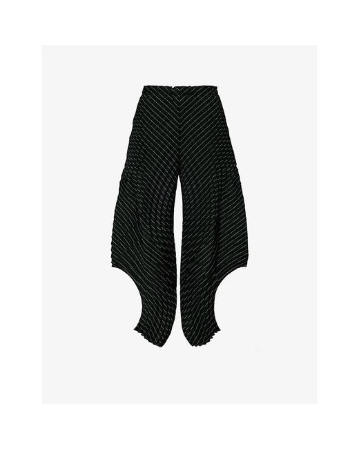 Issey Miyake Black Curved Pleated Tapered-leg Wool-blend Trousers