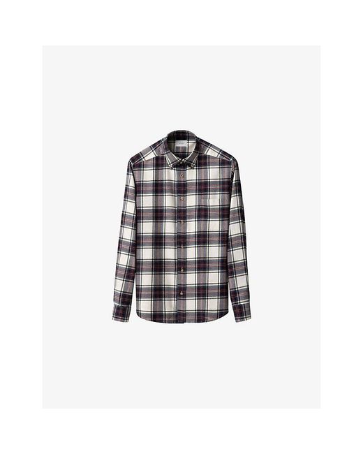 Eton of Sweden Blue Checked Casual-Fit Cotton-Flannel Shirt for men