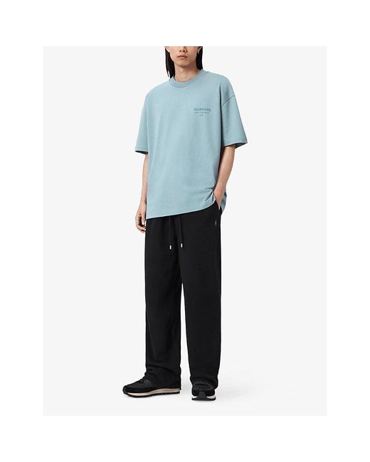 AllSaints Blue Xander Logo-Embossed Short-Sleeve Cotton T-Shirt for men