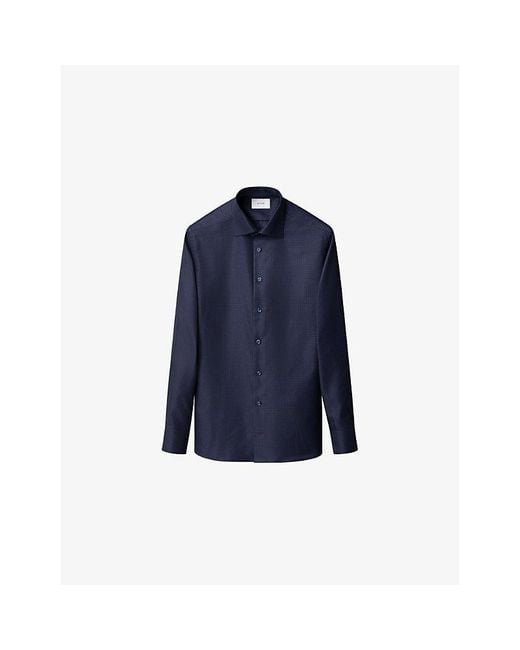 Eton of Sweden Blue Houndstooth Slim-Fit Fine-Twill Shirt for men