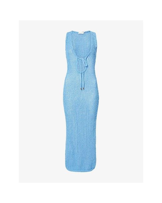 Cheap Monday Blue Monte Carlo Plunge-Neck Knitted Maxi Dress