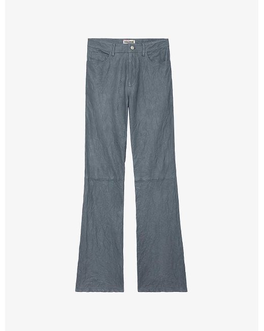 Zadig & Voltaire Blue Pistol High-rise Flared Crinkled-leather Trousers