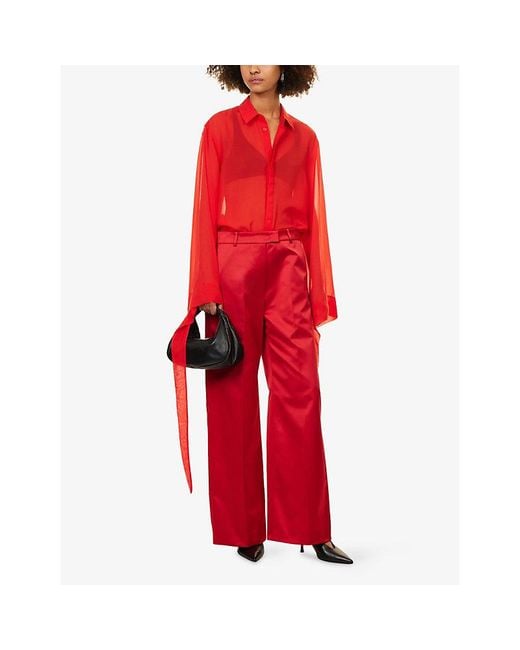 Frankie Shop Red Verlin Sheer Chiffon Shirt