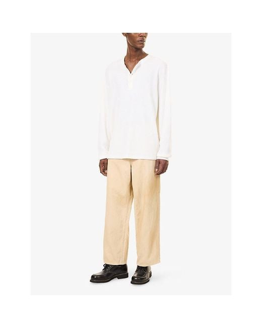 A.PRESSE White Henley Waffle-Knit Cotton And Cashmere-Blend Top for men