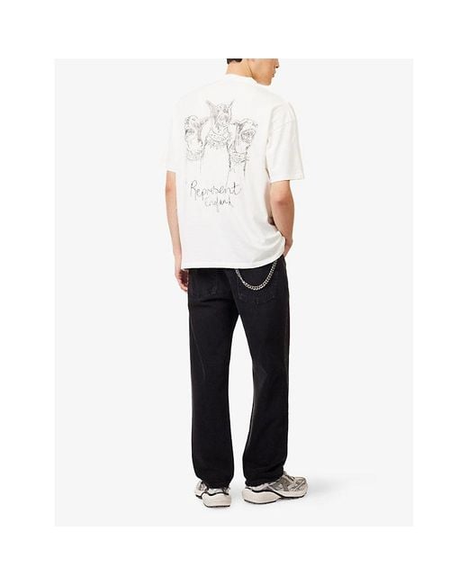 Represent White Hand Drawn Dogs Print T-Shirt for men