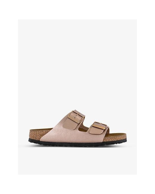 Birkenstock White Arizona Two-Strap Metallic Faux-Leather Sandals