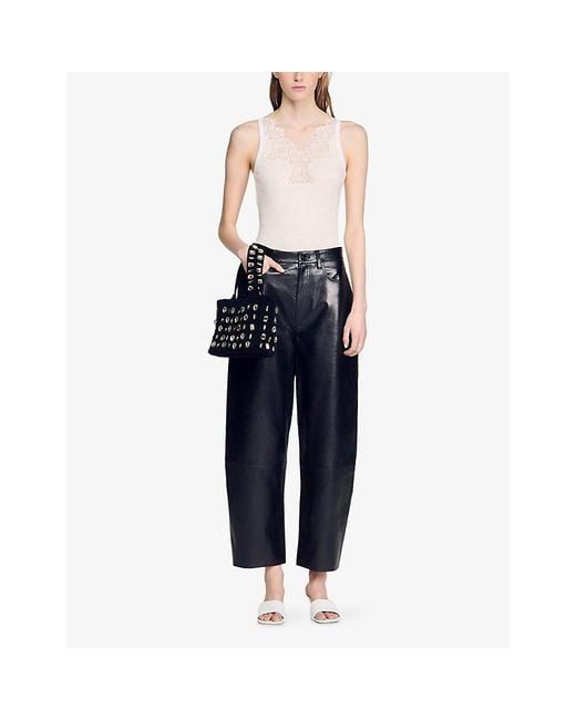 Sandro White Ribbed Lace-Embroidered Stretch-Cotton Vest