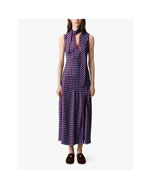 Claudie Pierlot Purple Sleeveless Abstract-Print Woven Maxi Dress