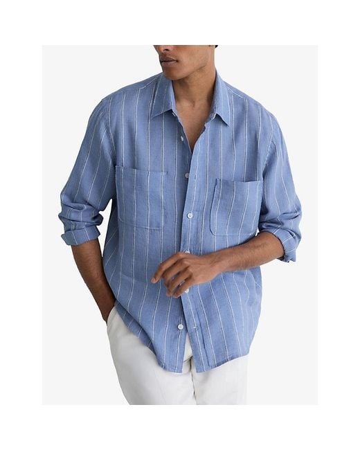 Reiss Blue Rubus Striped Linen Shirt for men