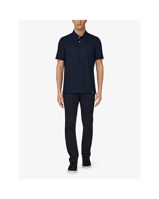 Boggi Blue Short-Sleeved Piqué Cotton-Blend Polo Shirt for men